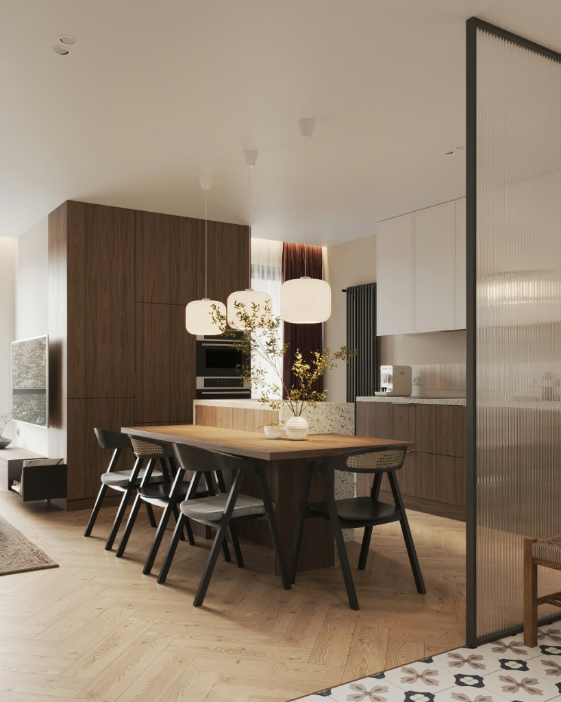 Open-plan kitchen and dining interior